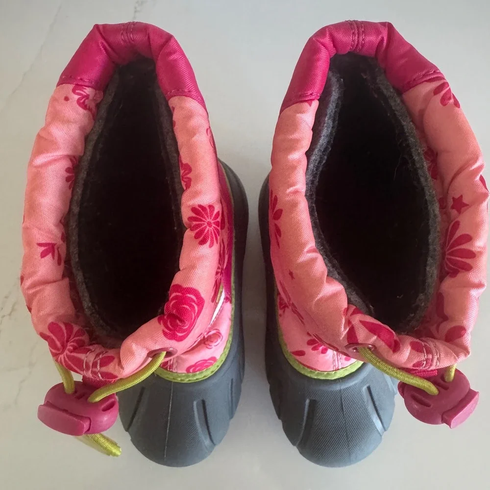 Sorel Snow Commander Boots Girls 10 Pink Floral Waterproof Insulated